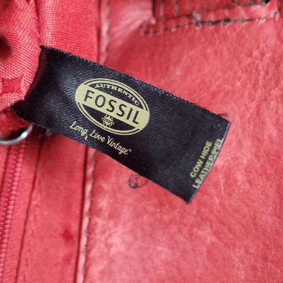 Fossil Maddox Bar Satchel Genuine Cow Hide Leather Red Distressed Shoulder Bag - Picture 16 of 16
